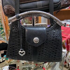 Brighton Black Woven Satchel with Silver Accents